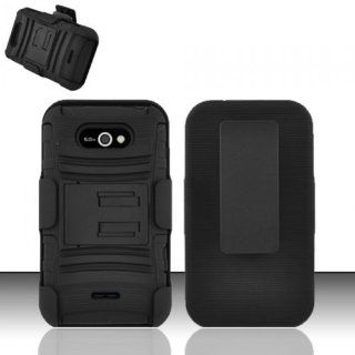 For LG Motion 4G MS770 (MetroPCS)   Heavy Duty Armor Style 2 Case w/ Holster   Black/Black AM2H: Cell Phones & Accessories