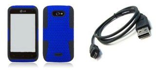 LG Motion 4G MS770 (MetroPCS) Premium Combo Pack   Blue / Black Perforated Mesh Hybrid Armor Case + Atom LED Keychain Light + Micro USB Cable: Cell Phones & Accessories
