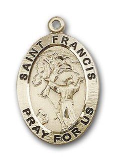 Large Detailed Men's 14kt Solid Gold Pendant Saint St. Francis of Assisi Medal 1 x 5/8 Inches Animals/Catholic Action 4029  Comes with a Black velvet Box: Jewelry