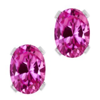2.00 Ct Oval 7x5mm Pink Created Sapphire 18K White Gold Stud Earrings Jewelry