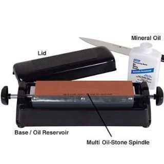 Multi Oil Stone Knife Sharpening System Includes Base Reservoir Unit with Lid   Three (3) Sharpening Stones Mounted to Spindle Assembly   One (1) Pint Mineral Oil   40997: Home And Garden Products: Kitchen & Dining