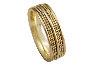 Men's 14k Yellow Gold Rope 7.5mm Comfort Fit Wedding Band Ring: American Set Co.: Jewelry