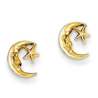 14k Yellow Gold Moon and Star Post Earrings. Metal Wt  1g: Jewelry