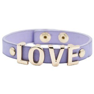 Neu Love Goldtone Letters Adjustable Affirmation Lavender Light Purple Leather Bracelet: Jewelry