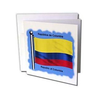 gc_51748_1 777images Flags and Maps   South America   Colombian flag waving on a flagpole on a blue background. Republic of Colombia   Greeting Cards 6 Greeting Cards with envelopes : Blank Greeting Cards : Office Products