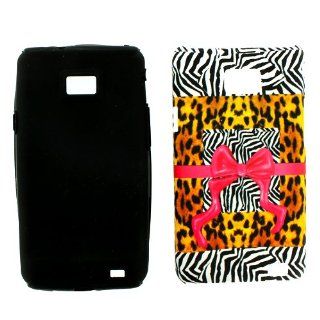 Samsung Galaxy S II S2 S 2 / SGH i777 AT&T ATT Black White Zebra Yellow Cheetah Animal Skin Safari Mix Pattern Pink Ribbon Bow Tie Design Dual Combo Layer Hybrid 2 in 1 Snap On Hard Protective Cover and Black Silicone Case Cell Phone Cell Phones &