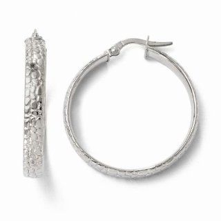 Leslie's 14k White Gold Polished and Textured Hoop Earrings LE372 Jewelry