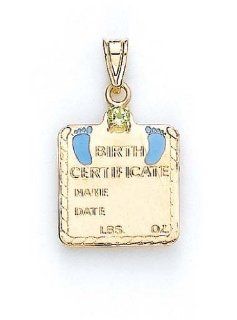 14k Peridot Baby Boy Birth Certificate Pendant 1 1/16 Inch   JewelryWeb: Jewelry