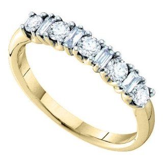 14k Yellow Gold Baguette & Round Natural Diamond Womens Wedding Anniversary Bridal Band Pave set   (1/2) .50 Ct.t.w.: Jewelry