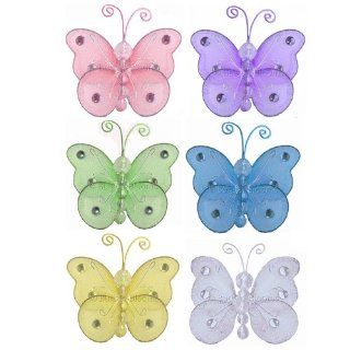 Butterfly Decor 3" Assorted Mini (X Small) Wire Hanging Butterflies 6pc set (Purple, Pink, Yellow, Blue, Green and White)   Decorate Baby Nursery Bedroom Girls Room Ceiling Wall Decor Wedding Birthday Party Bridal Baby Shower. Decoration Crafts Partie