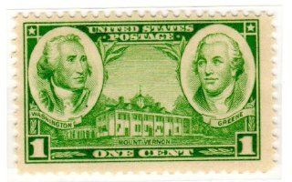 Postage Stamps United States. One Single 1 Cent Green George Washington, Nathanael Greene and Mount Vernon, Army Commemorative Issue Stamp, Dated 1936 37, Scott #785.: Everything Else