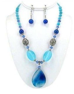 Necklace Set Variegated Blue Agate Pendant Blue Beads WSO763RDSOD  Office And School Rulers 