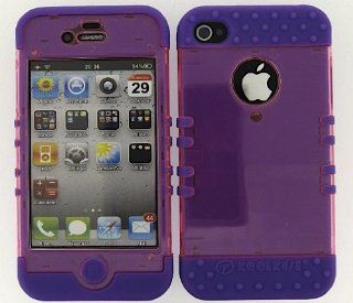 3 IN 1 HYBRID SILICONE COVER FOR APPLE IPHONE 4 4S HARD CASE SOFT LIGHT PURPLE RUBBER SKIN PINK LP A010 FD KOOL KASE ROCKER CELL PHONE ACCESSORY EXCLUSIVE BY MANDMWIRELESS: Cell Phones & Accessories