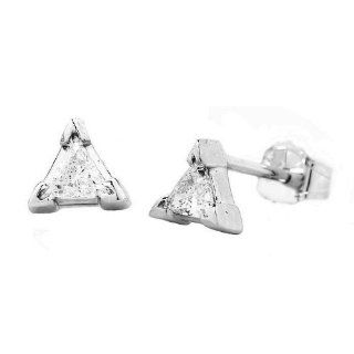 14k White Gold Diamond Trillion Stud Enamel Earrings Ct.tw 0.20: Jewelry
