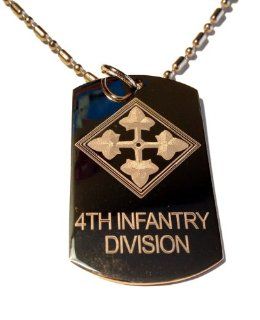 United States Armed Forces 4th Infantry Division Shield Logo Symbols   Military Dog Tag Luggage Tag Key Chain Metal Chain Necklace