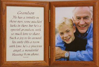 5x7 Hinged GRANDSON Poem Oak Picture Photo Frame ~ A Wonderful Gift Idea for Grandparents, Grandpa or Grandma for Valentines Day, Birthday or Christmas   Double Frames