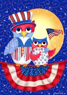 Patriotic Owl Star American Flag Moon House Flag 28 x 40 : Outdoor Flags : Patio, Lawn & Garden
