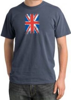 Union Jack UK Flag Adult Unisex Pigment Dyed 100% Cotton Tee T Shirt   Scotland Blue: Clothing