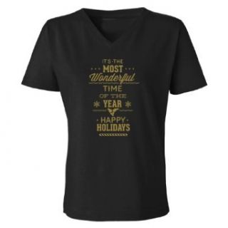 Festive Threads Most Wonderful Time of The Year Women's V Neck T Shirt: Clothing