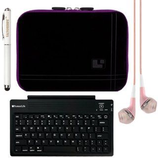 SumacLife Micro Suede Sleeve Cover for Acer Iconia B1 710 / B1 A71 / A110 / B1 720 / Tab 7 / One 7 7 inch Tablets + Bluetooth Keyboard + Laser Stylus Pen + Pink Headphones (Purple Trim): Computers & Accessories