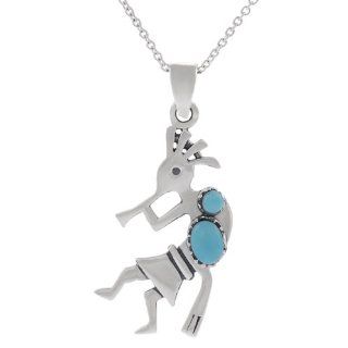 Sterling Silver Kokopelli with Turquoise Necklace: Pendant Necklaces: Jewelry