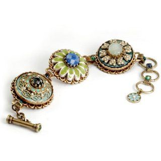 Sweet Romance Green Gemstone Flower Trio Link Bracelet: Shelley Cooper: Jewelry