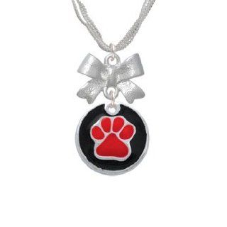 3/4" Red Paw in Black Circle Emma Bow Necklace [Jewelry]: Pendant Necklaces: Jewelry