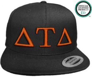 DELTA TAU DELTA Flat Brim Snapback Hat Orange Letters / DTD  Delt  Fraternity Cap: Novelty Baseball Caps: Clothing