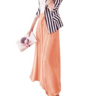 Ladies Elastic Waist Pleated Front Lining Solid Color Casual Mid Calf Skirt at  Womens Clothing store