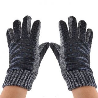 Pair Knitted Stretch Cuff Rubber Dots Leopard Print Warm Gloves Black Gray for Women at  Womens Clothing store