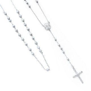 14K White Gold 4mm Beads Our Lady Guadalupe Rosary Necklace with Crucifix   26" Inches: Chain Necklaces: Jewelry