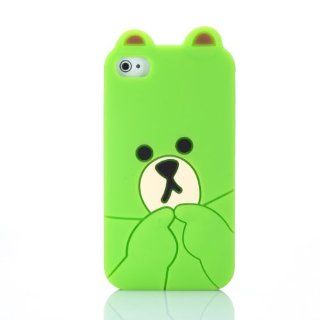 3D Teddy Bear Cartoon Stylish Soft Shell Case Cover Protector For iPhone 4 4S 4GS   Green: Cell Phones & Accessories