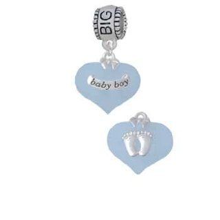 Baby Boy Blue Heart with Baby Feet Big Sister Charm Dangle Bead Delight Jewelry Jewelry