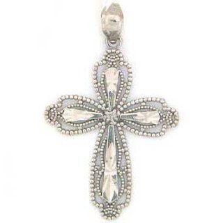 14k Solid White Gold Natural Real Diamond Cross Pendant: Jewelry