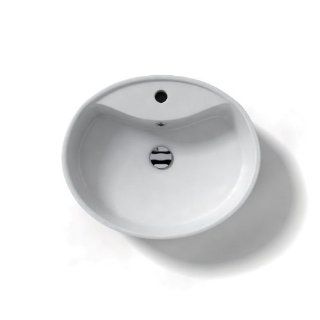 WS Bath Collections LVO 808 White Ceramica 21 2/5" Oval Vessel Bathroom Sink with Overflow from the Ceramica Collection LVO 808    