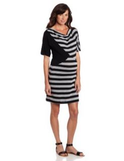 Three Seasons Maternity Women's Dolman Sleeve Stripe Dress, Black/Charcoal, Large at  Womens Clothing store: