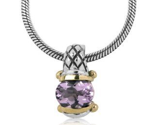 Athena Jewelry Sterling Silver and 14k Gold Brazilian Amethyst Patchwork and Snake Chain Pendant: Jewelry