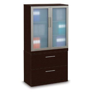 Two Drawer Lateral File with Storage Cabinet 36" W Espresso Wenge Top Edge/Frosted Glass Doors/Brushed Nickel Handles : Office Storage Cabinet Glass : Office Products