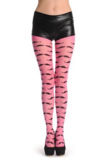 Pink With Black Woven Moustaches   Pink Embellished Designer Pantyhose (Tights) at  Womens Clothing store: