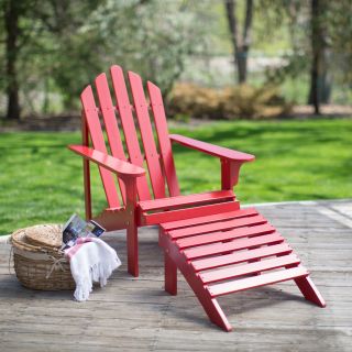 Coral Coast Red Painted Acacia Adirondack Chair with Ottoman   Adirondack Chairs
