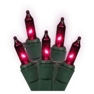 Vickerman 100 ct. Purple Mini Lights Lock Set with Green Wire 5.5 in. Spacing   Set of 2   Christmas Lights