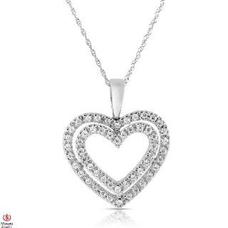 Adorable 1/2CTTW Diamond Two Heart Pendant 14K White Gold 5R Chain: Necklaces: Jewelry