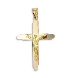 New Large Jesus Crucifix 14k Yellow Gold Cross Pendant: Jewelry