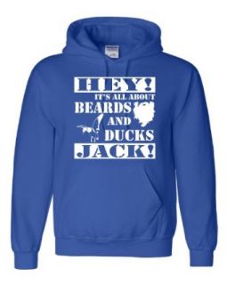 Adult Hey It's All About Beards and Ducks Jack Redneck Hillbilly Duck Hunting Hooded Sweatshirt Hoodie: Novelty Athletic Sweatshirts: Clothing