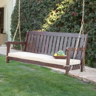 Coral Coast Cabos Java Brown Wood Porch Swing With Cushion   Porch Swings