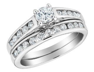 Diamond Engagement Ring and Wedding Band Set 1/2 Carat (ctw) in 14K White Gold: Jewelry