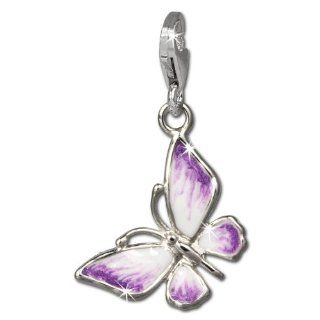 SilberDream Charm butterfly purple/white enameled, 925 Sterling Silver Charms Pendant with Lobster Clasp for Charms Bracelet, Necklace or Earring FC825V: SilberDream: Jewelry