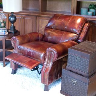 Hemingway 2 Piece Set Top Grain Leather Reclining Chairs in Redwood   Recliners