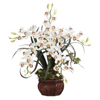 Cymbidium with Decorative Vase Silk Arrangement   Silk Flowers