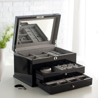 Mod High Gloss Black Jewelry Box   13W x 8H in.   Womens Jewelry Boxes